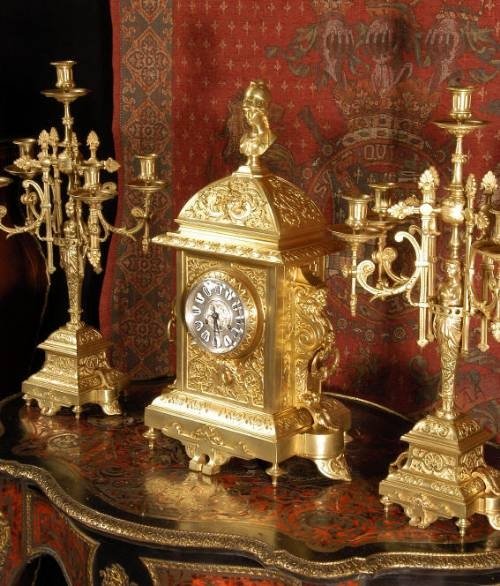 fig 1. Superb Large Brass Clock Set ~ French - Circa 1870 ~